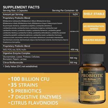 Probiotic 100 Billion CFU + 120 Billion CFU for Gut & Digestive Health, Vegan Acidophilus Probiotic Supplement
