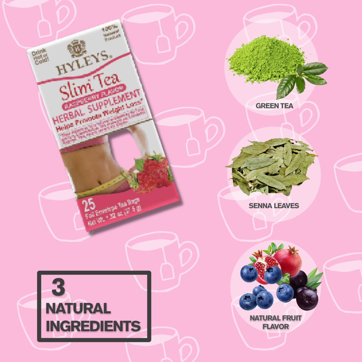 Hyleys Slim Tea Raspberry Flavor - Weight Loss Herbal Supplement Cleanse and Detox