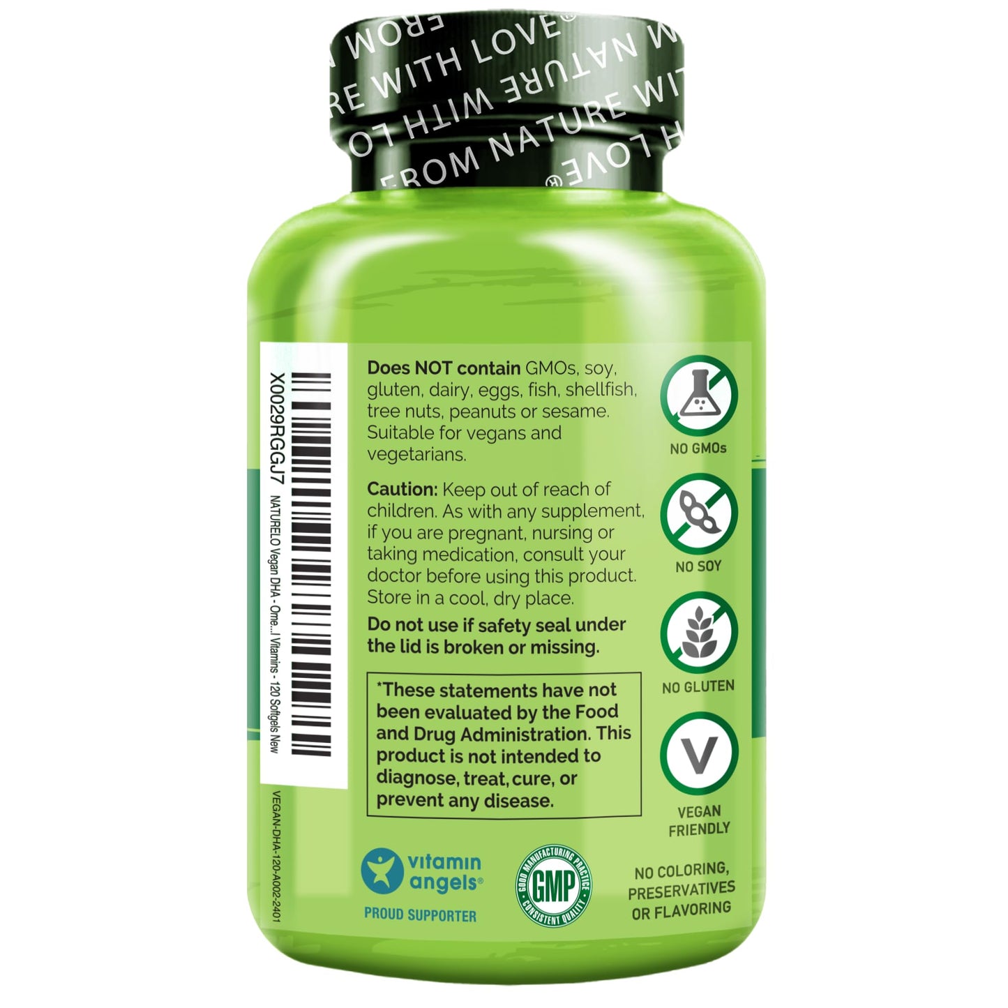 NATURELO Vegan DHA, Vegan Omega 3 Supplement, 120 Softgels, Supports Brain/Heart/Eye Health, Complements Prenatal Vitamins, Essential Fatty Acids, Omega 3 Supplement for Women & Men