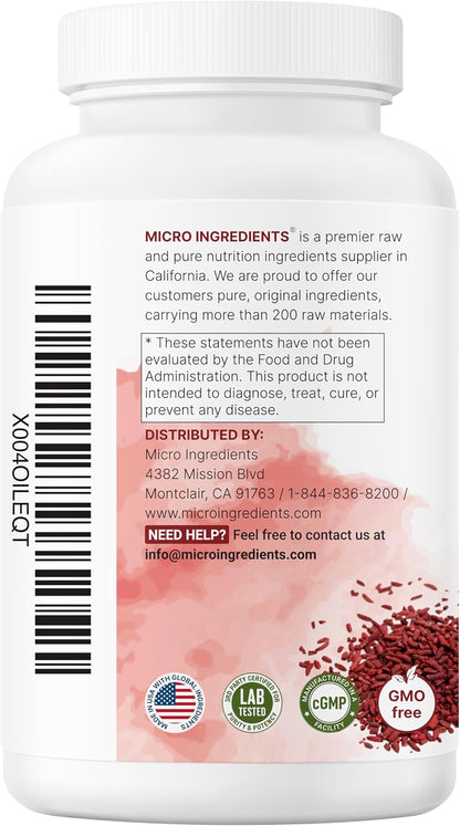 Micro Ingredients Red Yeast Rice with CoQ10 1200mg, 240 Veggie Capsules | Cholesterol Support & Heart Health Supplements* | 4-in-1 with Flush Free Niacin & Fat Soluble Vitamin C | Filler Free, Non-GMO