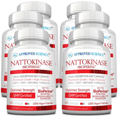 Approved Science Nattokinase - 4,000 FU - 200 mg - Free of Vitamin K2 - Contains BioPerine - One Month Supply - Vegan, Non-GMO - 180 Capsules