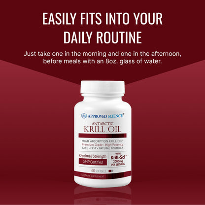Approved Science Krill Oil - 2000mg Antarctic Krill Oil, 650mcg Astaxanthin - 260mg EPA, 160mg DHA - 180 Softgels