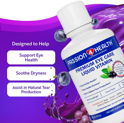 Passion 4 Health Liquid Eye Vitamins - Natural Vision & Adult Eye Care Supplement - Premium Support with Maqui Berry Extract, Gluten-Free, Non-GMO, No Sugar - 30-Day Supply, Made in USA