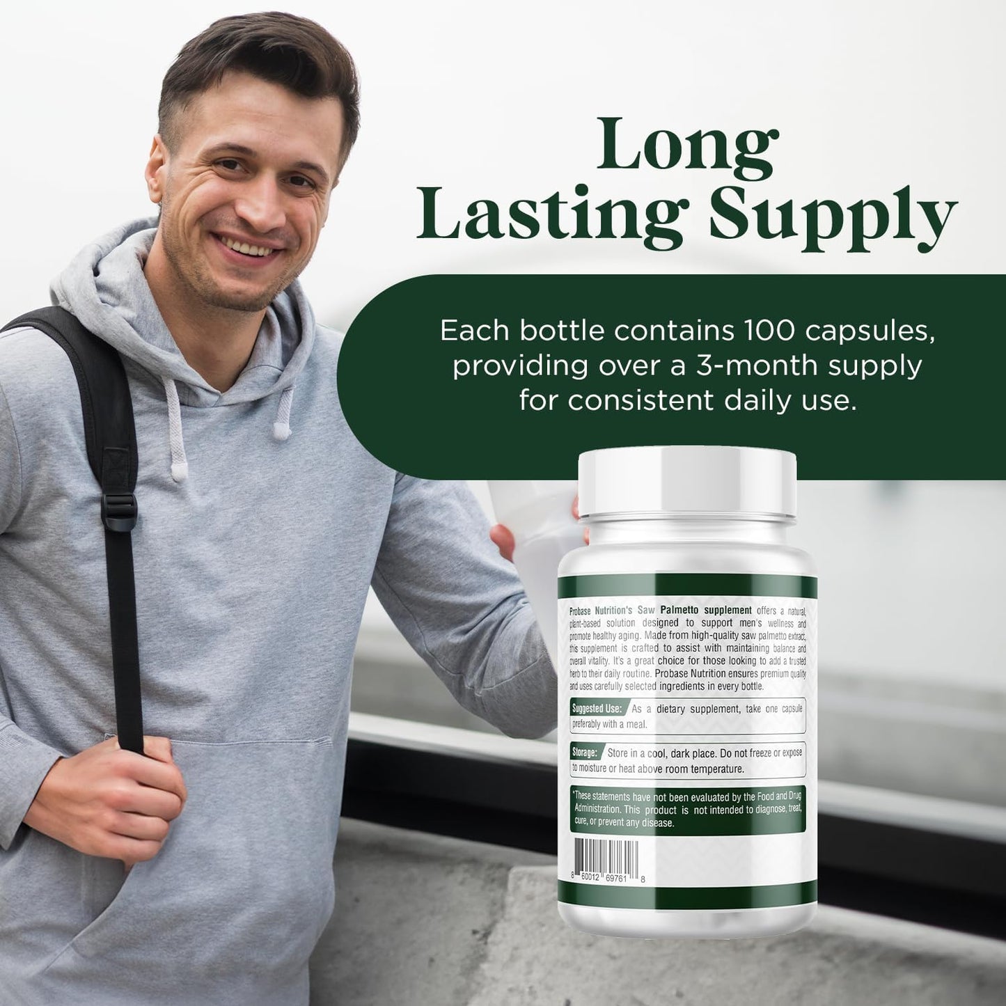 Probase Nutrition Saw Palmetto Herbal Supplement for Prostate and Urinary Health Support, 500mg, 100 Capsules, 3+ Month Supply