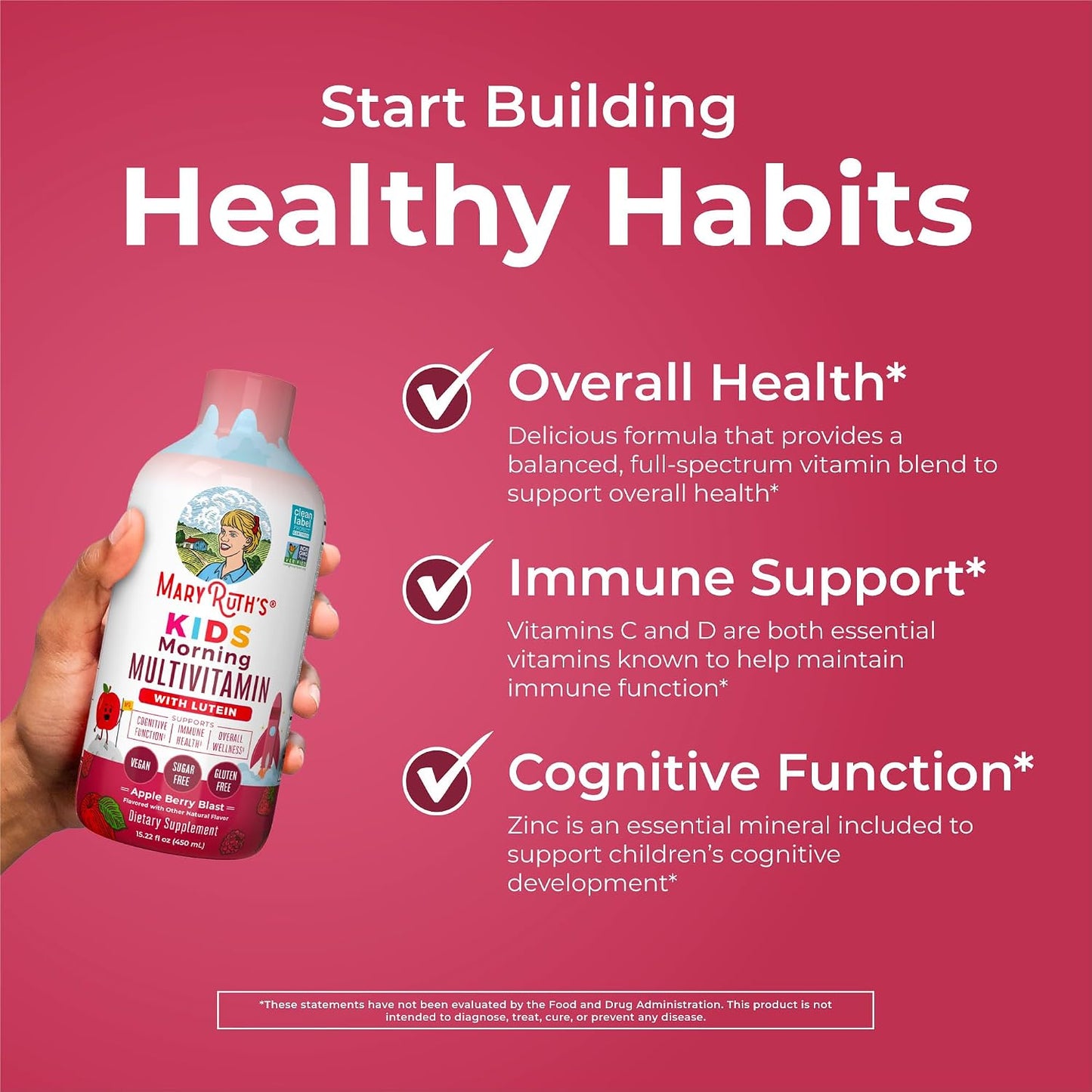 MARYRUTH'S Liquid Morning Multivitamin for Kids | Kids Multivitamin | Immune Support Supplement | Vitamin C | Vitamin D | Essential Nutrients | Vegan | 30-180 Servings | 15.22 fl oz