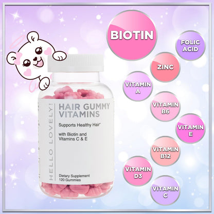 Hello Lovely! Hair Vitamins Gummies with Biotin 5000 mcg Vitamin E & C Support Hair