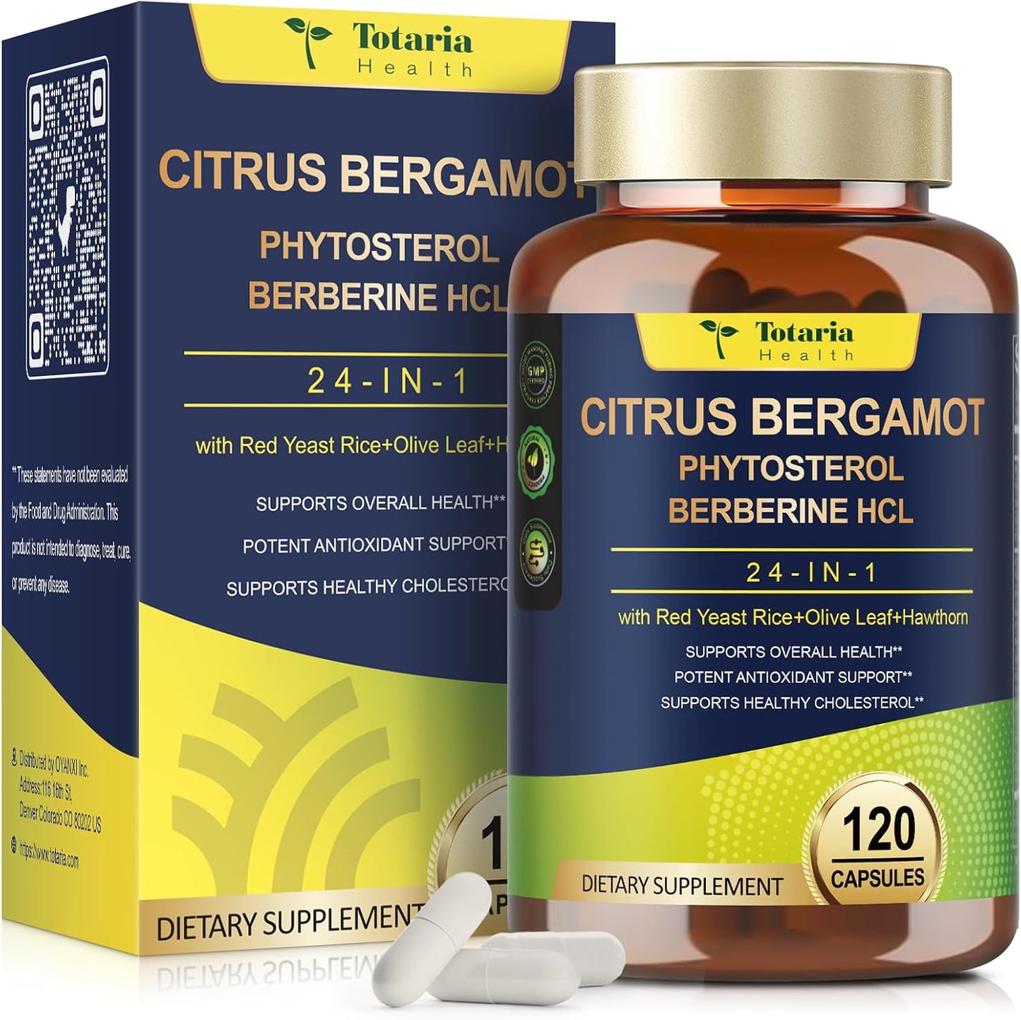Citrus Bergamot Supplement for High Cholesterol - Italian Citrus Bergamot & Plant Sterols Stanols Natural Way to Balance Cholesterol Level, Vegan, Non-GMO, 120 Counts