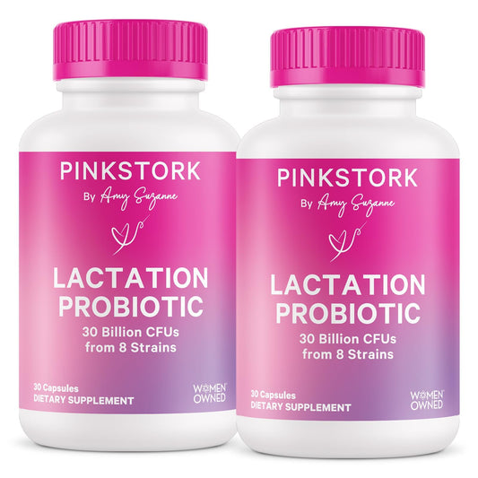 Pink Stork Lactation Probiotic, 30 Billion CFUs, 30 Capsules | Multi Strain Postnatal Probiotics for Breastfeeding Women, Support Breast Milk & Gut Health, Postpartum Essentials