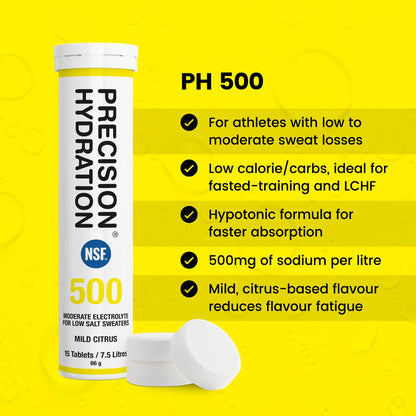 Precision Hydration Electrolyte Tablets - Multi Strength Effervescent Hydration Tablets - Combats Cramp - Low Calorie, Gluten Free, Vegan/Vegetarian Friendly (1 Tube, 1500mg/L - Purple Tube)