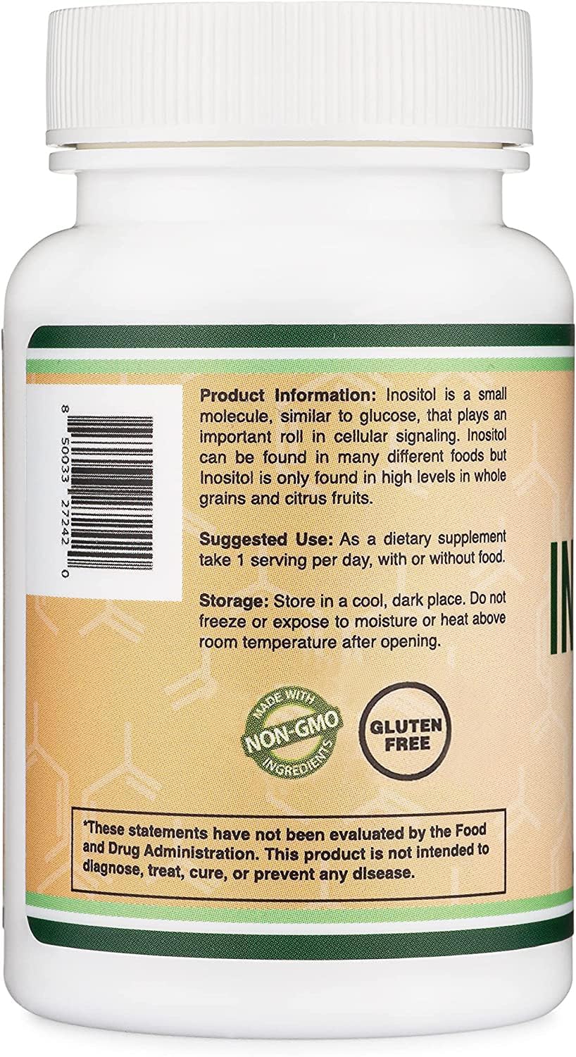 Inositol Capsules (Myo Inositol) 1000mg Health Support for Women (60 Count)(No Fillers, Vegan Safe, Gluten Free) by Double Wood