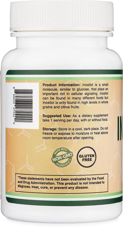 Inositol Capsules (Myo Inositol) 1000mg Health Support for Women (60 Count)(No Fillers, Vegan Safe, Gluten Free) by Double Wood