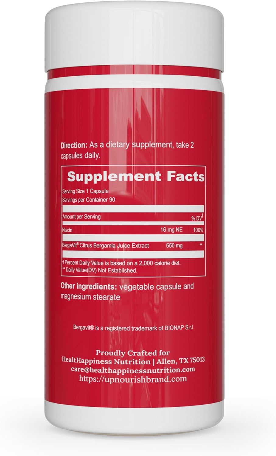 UpNourish BERGAVIT Citrus Bergamot Cholesterol Supplement - Italian Citrus Bergamot Extract 550mg for Women and Men 90 Vegan Capsules