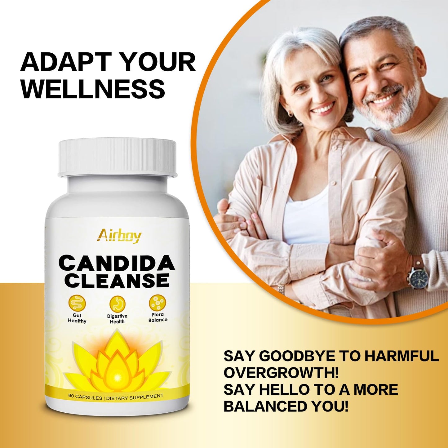 Airboy Candi Support,Gut Colon Cleanse Detox for Women & Men,Candi Support with Oregano Leaf, Caprylic Acid，Wormwood, Black Walnut-60 Counts x 2 Pack