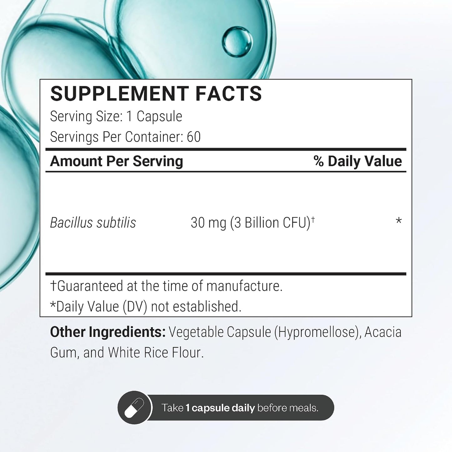 Supersmart - Bacillus Subtilis 3 Billion CFU per Day (High Potency) - Spore Probiotic Supplement | Non-GMO & Gluten Free - 60 DR Capsules