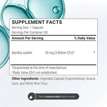 Supersmart - Bacillus Subtilis 3 Billion CFU per Day (High Potency) - Spore Probiotic Supplement | Non-GMO & Gluten Free - 60 DR Capsules