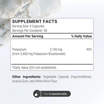 SuperSmart Potassium Bicarbonate (High Dose) - Electrolyte Mineral - pH Acid-Base Balance - Potassium Supplement | Non-GMO & Gluten Free - 120 Vegetarian Capsules