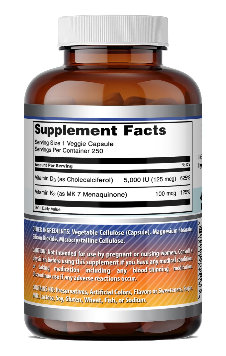 Amazing Formulas Vitamin D3 5000 IU with Vitamin K2 100 Mcg| 250 Veggie Capsules | D3 + K2 Complex | Non-GMO | Gluten Free | Made in USA