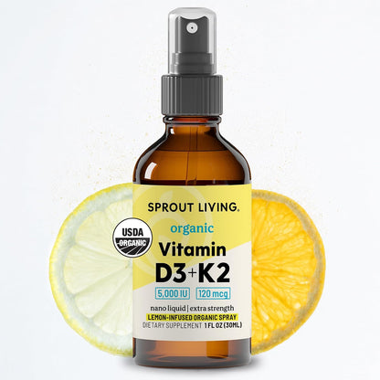 Organic Vitamin D3 5000 IU (Lichen) + K2 120 mcg (Fermented Chickpea), Immune, Bone & Heart Health with Calcium Absorption | Trace Minerals, Lemon & Citrus, Sugar Free, Spray (1 FL OZ, 30 Servings)
