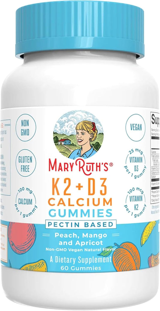 MARYRUTH'S Organics Calcium with Vitamin D & Vitamin K2, 2 Month Supply, Calcium Supplement Supports Bone Health & Joint Support, with Vitamins D3 K2 Gummies, Vegan, Non-GMO, Gluten Free, 60 Count