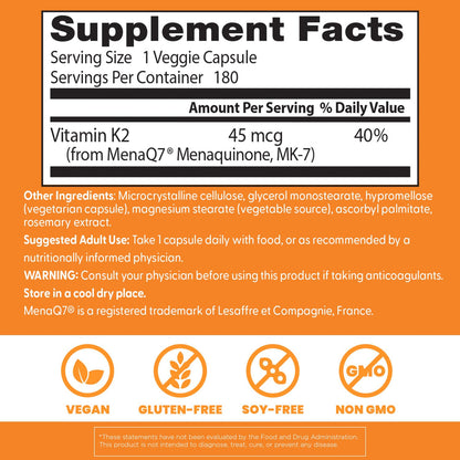 Doctor's Best Natural Vitamin K2 MK7 Supplement for Men & Women - Bone Health Support, 45 mcg Vitamin K-2 MK-7 Capsules with MenaQ7, Calcium Support, Non GMO, Vegan - 60 Veg Caps