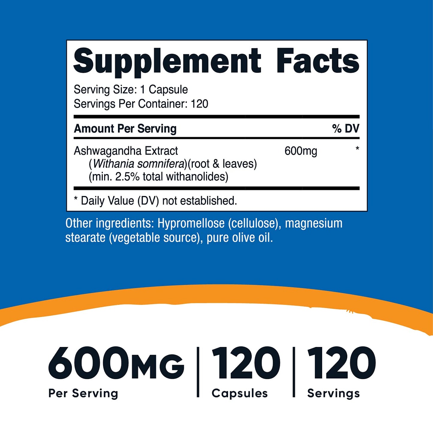 Nutricost Ashwagandha Herbal Supplement 600mg, 120 Capsules | Vegetarian, Non-GMO, Gluten Free, Ashwagandha Root