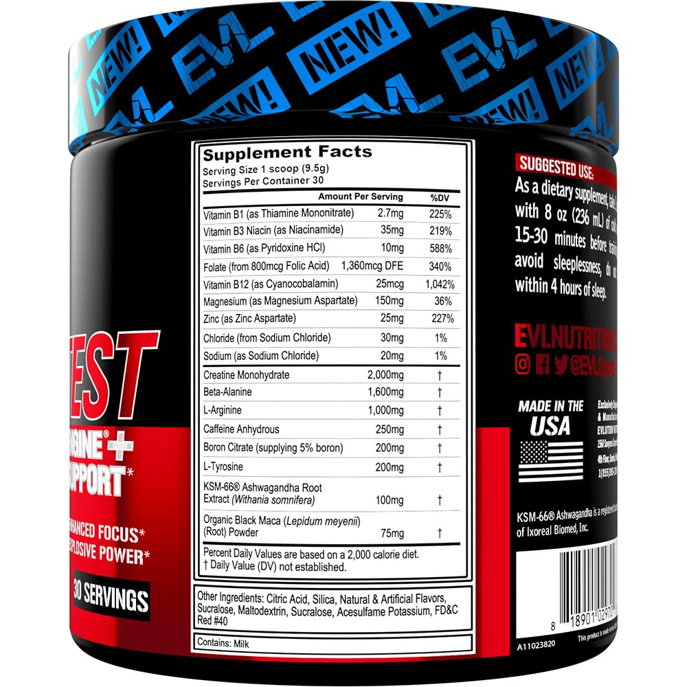 EVL Intense Pre Workout with Creatine - ENGN Energizing Pre Workout for Men Powder Drink for Lasting Energy Focus and Recovery - with Beta Alanine Caffeine and L Theanine - Blue Raz