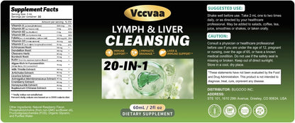 20-in-1 Liposomal Lymphatic Drainage Drops & Liver Cleanse Detox - Fast-Absorbing Lymphatic Support Liquid Drops with Milk Thistle, Dandelion, Burdock & Fucoxanthin, Raspberry, 2 Fl Oz