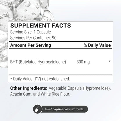 Supersmart - BHT Supplement 300mg per Day - Butylated Hydroxytoluene | Non-GMO & Gluten Free - 90 Vegetarian Capsules