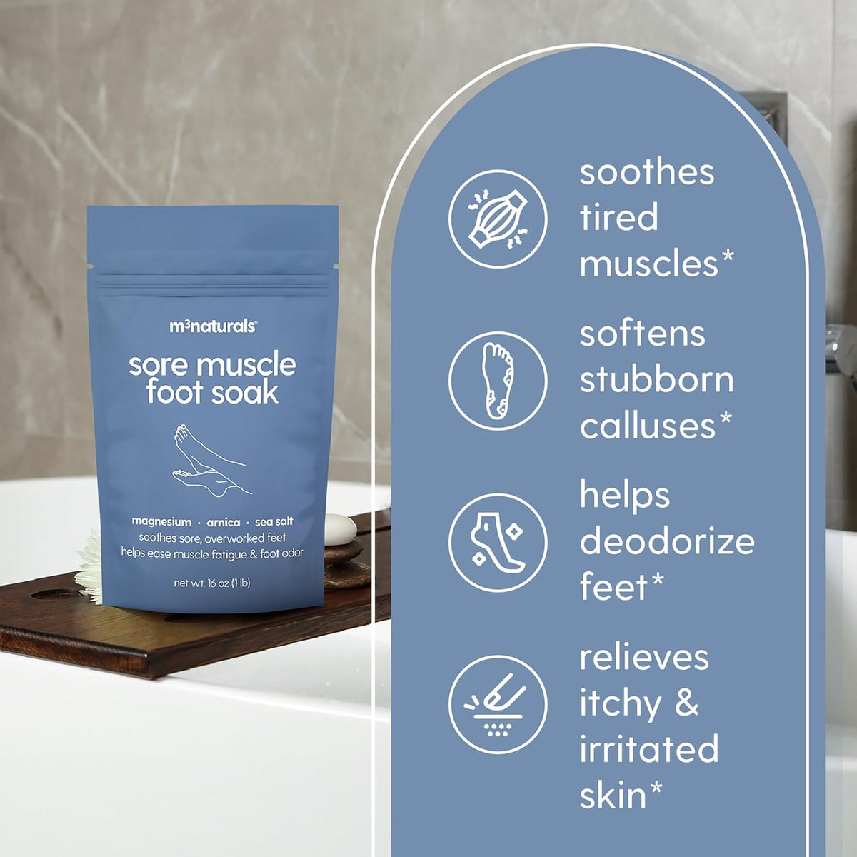 Sore Muscle Foot Soak with Arnica, Eucalyptus & Peppermint,16 oz by M3