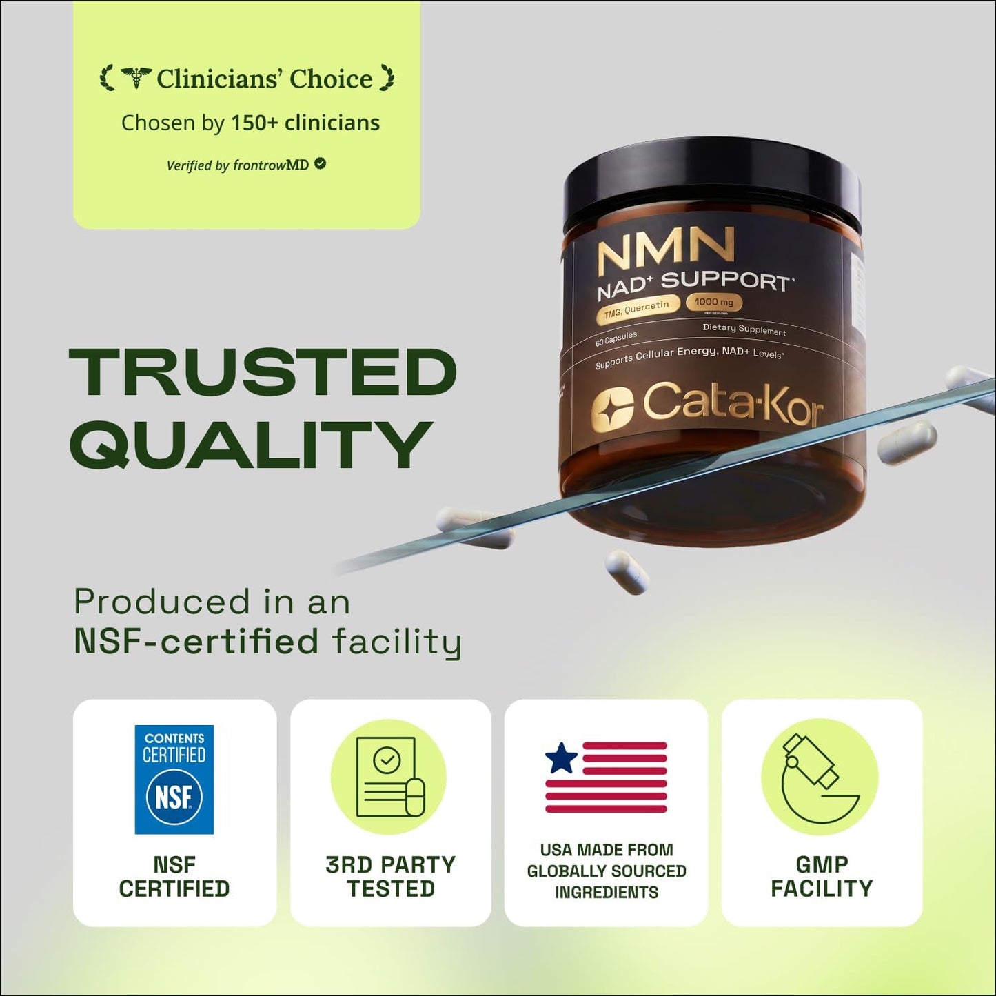 Cata-Kor NMN Supplement – 4-in-1 NAD Supplement with Quercetin | TMG | Resveratrol – NMNH Alternative – Supports Cellular Energy & NAD+ Level – 60 Capsules – Third-Party Tested (1 Pack)