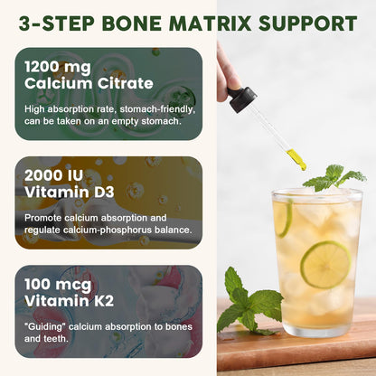 Calcium Citrate 1200 mg with Vitamin D3 Liquid Drops for Women & Men, Calcium Citrate with Vitamin D3 & K2 for Bone Muscle & Teeth- 2 Fl oz- 30 Day Vegan Supply