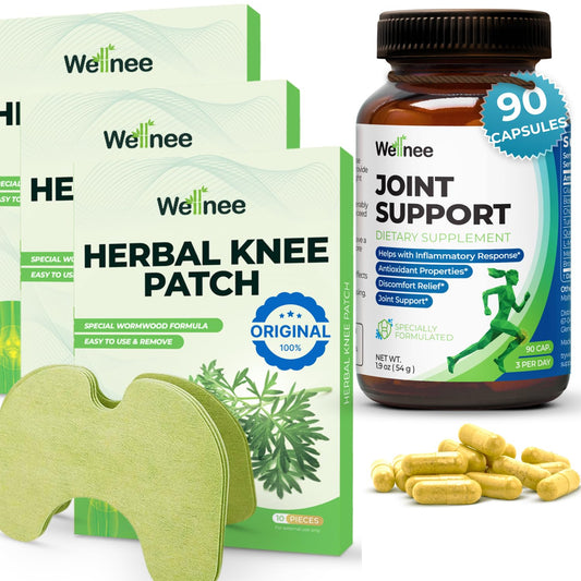 Wellnee Knee & Joint Wellness Bundle – Herbal Patches (30 pcs) & Support Capsules (90 servings)