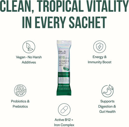Orlo Women's Vitality Mix Travel Kit – Daily Multivitamin & Bacillus Probiotic Supplement for Feminine Health, Energy, Focus with Vitamin D3, B12, Iron, Glycine, Cranberry & Spirulina (7 sachets)