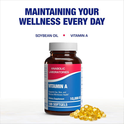 Vitamin A 10000 IU Softgels - Clinical Formula Vitamin A Supplement from Cod Liver Oil with Broad Spectrum Retinoids for Eye Care Vision Support & Reproductive Health - Made in The USA - 100 Servings