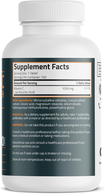 Bronson Vitamin C 1000mg Extra Strength, Supports a Healthy Immune System, High Potency, Non-GMO, 100 Vegetarian Tablets