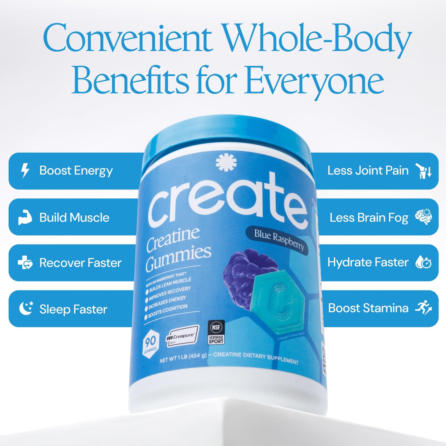 Create Creatine Monohydrate Gummies for Men & Women, Boost Focus, Strength, and Endurance, Anti-Melting Formula, Vegan, Gluten-Free, Non-GMO, 1.5g of Creatine per Gummy (Orange)