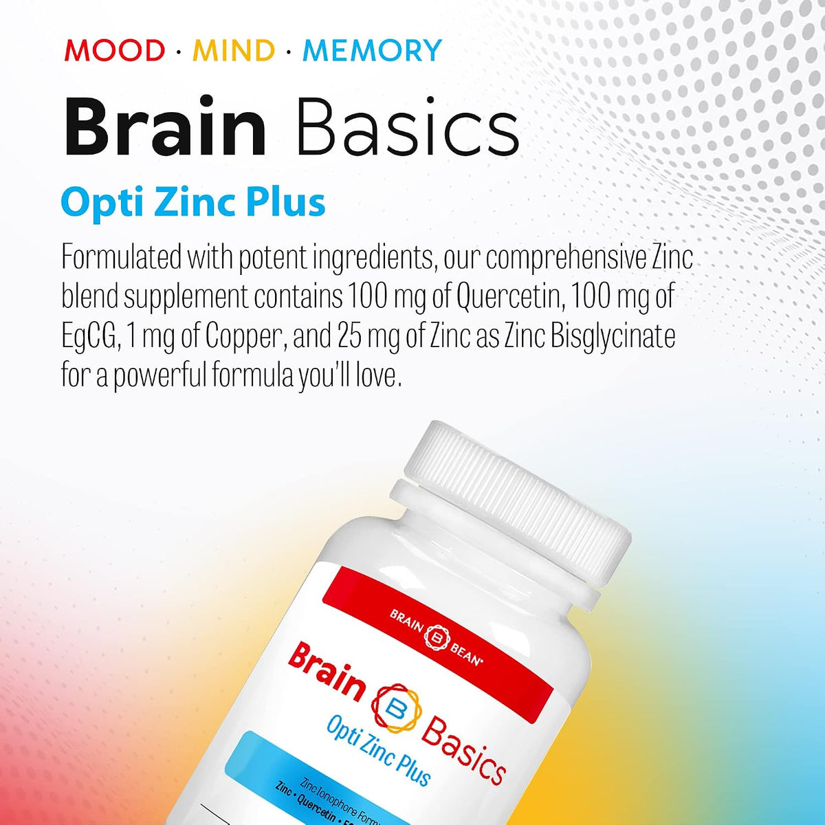 Brain Basics Opti Zinc Plus - Zinc Supplement with Quercetin, EGCG, and Copper. Immune Support Formula - 60 Capsules
