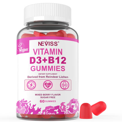 NEVISS 2Pack Vegan Vitamin D3 + Vitamin B12 Gummies, High Potency D3 5000IU & 1000 mcg Methylated B12, Vitamin D3 and B12 for Adults, Support Bone Health, Immune & Energy Supplement, 120 Count