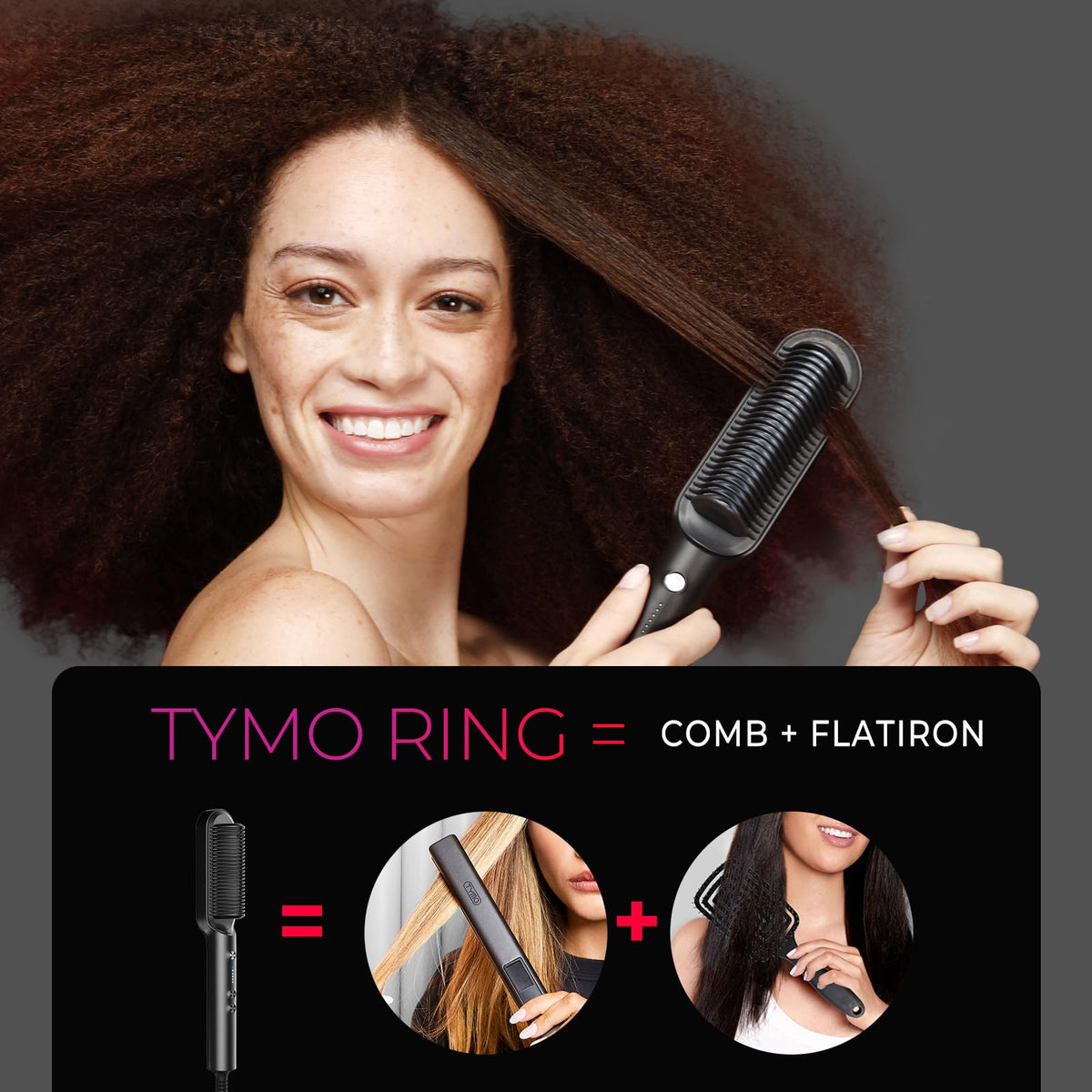 Hair Straightener Brush, TYMO Ring Hair Straightener Comb Straightening Brush