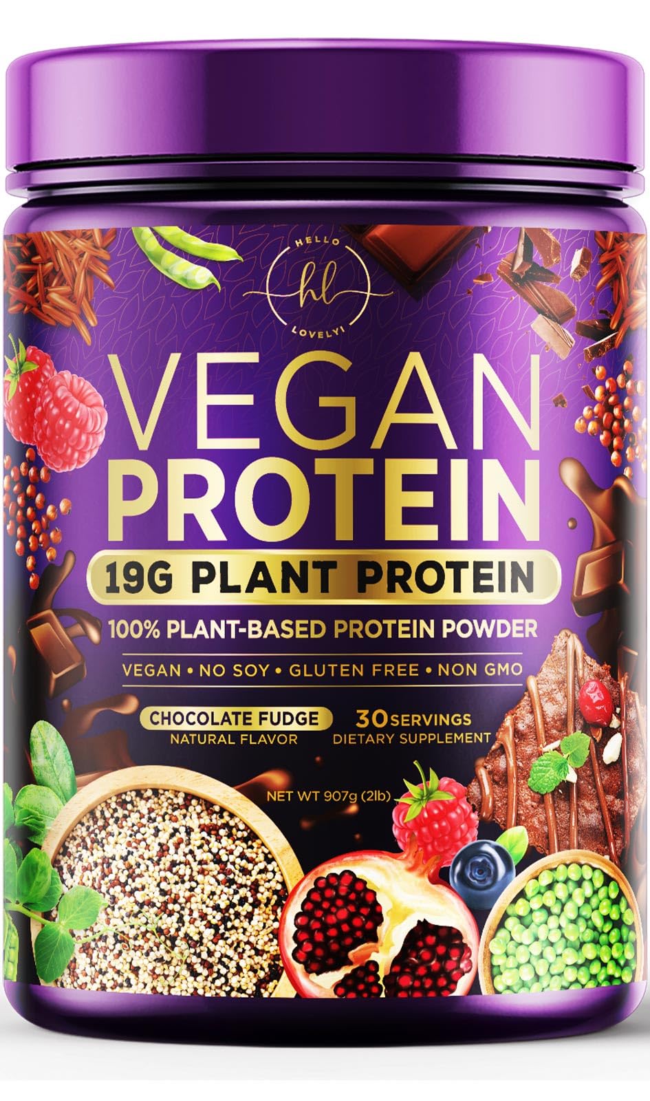 Vegan Protein Powder, Chocolate Fudge - 100% Plant Protein, 3.4g BCAAs, Premier Isolate