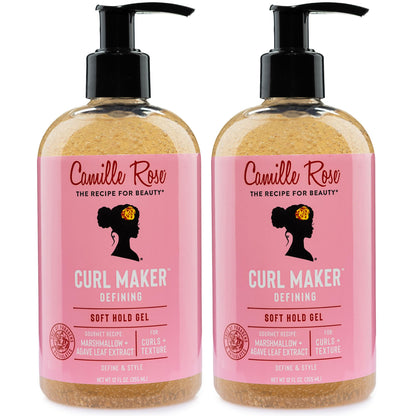 Camille Rose Curl Maker Defining Gel, Soft Hold – Textured, Curly Hair Moisture, Detangler, Frizz Control with Nourishing Botanicals, 12 Fl Oz