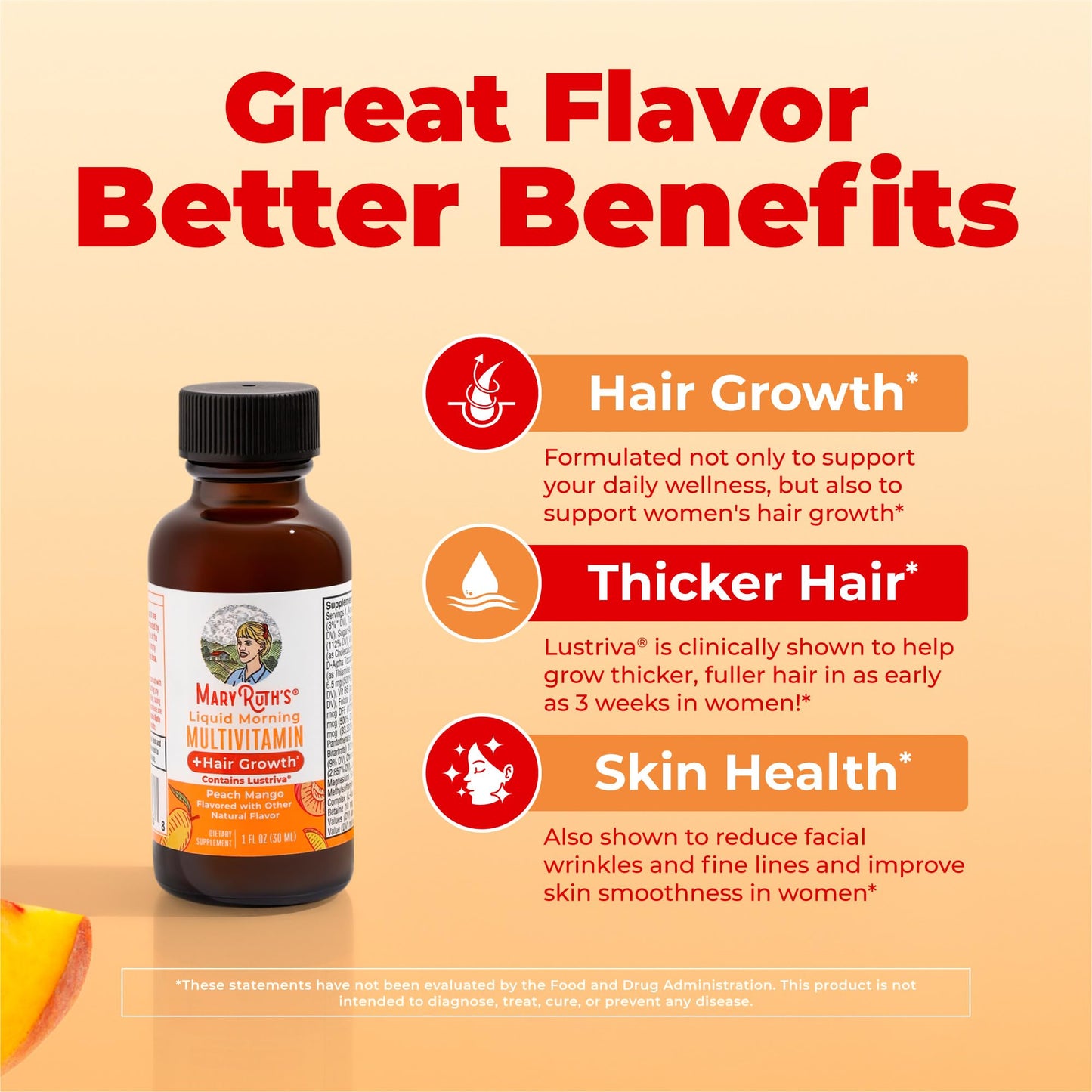 MARYRUTH'S Liquid Multivitamin + Hair Growth | Clinically Tested in Women for Thicker Hair & Facial Wrinkles | Biotin 10000mcg | Lustriva Hair Growth Supplements | Skin Care | Ages 18+ | 15.22 Fl Oz