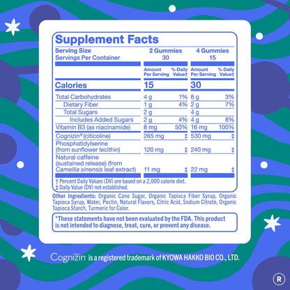 Teen Focus Gummies with Cognizin Citicoline, PS & Vitamin B3 for Ages 13-18
