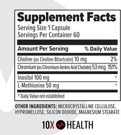 10X Health Mic Chromium - 60 Capsules | Choline Inositol: L-Methionine, Daily Nutritional Support, 60 Capsules, Non-GMO