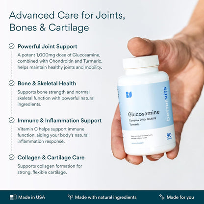 Bettervits Glucosamine Complex with MSM Сhondroitin | Joint Supplements for Women and Men with Vitamin C | Arthritis Support Supplement for Mobility & Flexibility - 90 Capsules
