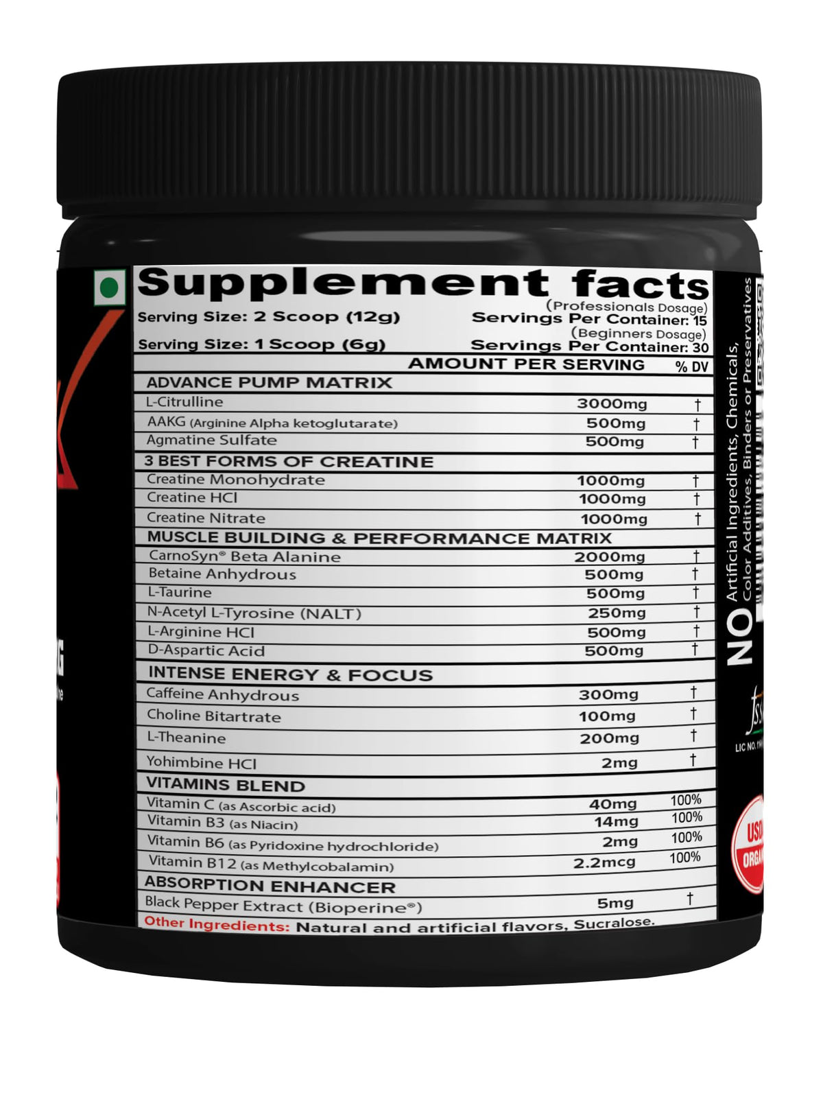 NutriJa Weapon-X Pre-Workout Powder with 21 Active Ingredients - 3 Best Forms of Creatine, AAKG, Beta-Alanine, Caffeinated | Pumps, Viens Popping, Energy, Focus & Strength (30 Servings (Mango))