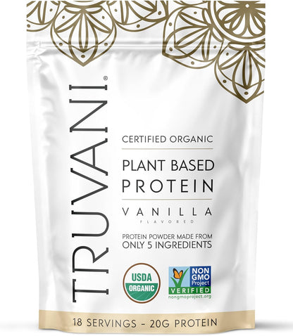 Truvani Organic Plant Based Protein Powder | Vanilla | 18 Servings | Vegan | 20g Pea Protein | Keto | Gluten & Dairy Free | Low Carb | No Added Sugar