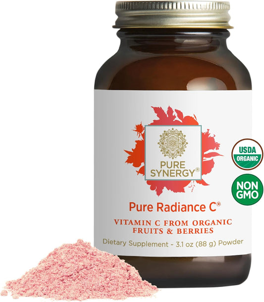 Pure Synergy Pure Radiance C | Organic Vitamin C Powder | 100% Natural, Whole Food, Non-GMO Supplement with Organic Camu Camu| for Immune and Collagen Support (3.1 oz Powder)