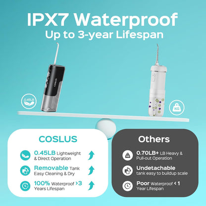 COSLUS T40 Mini Water Flosser for Travel, Portable Compact Design, Balck