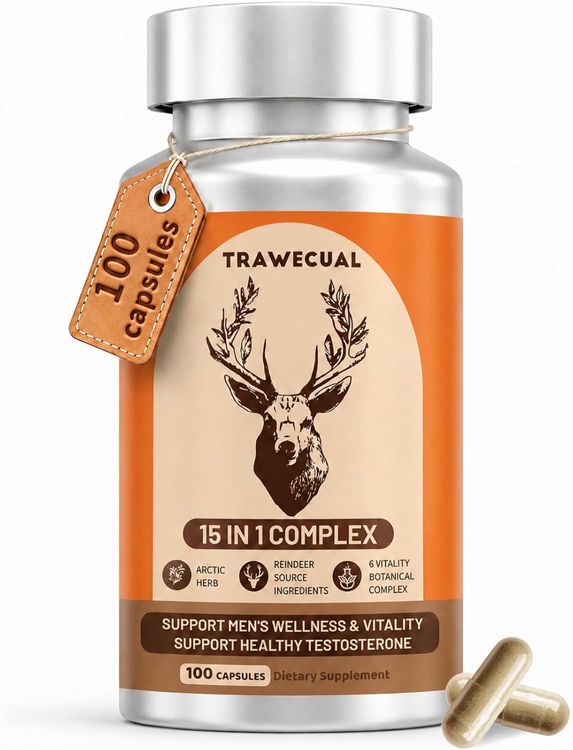 15-in-1 Reindeer Organ Supplement with Arctic Herb for Men, 100 Capsules | 500mg Reindeer Organ Complex with Rhodiola, Nettle, Tongkat Ali, Supports Energy, Stamina & Overall Wellness, 50 Day Supply